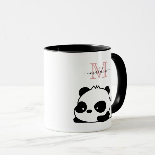 Funny Panda Modern Pink Monogram Tasse (VorderseiteRechts)