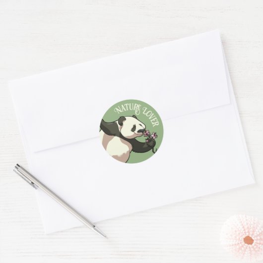 Funny Panda Nature Lover Cherry Blossom Cartoon Runder Aufkleber (Umschlag)