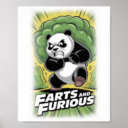 Funny Panda running and making Fart on a White Poster (Vorne)