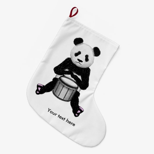Funny Panda spielt Trommeln Großer Weihnachtsstrumpf (Vorderansicht (hängend))