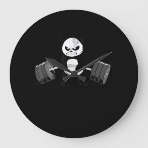 Funny Panda Workout Kitten Gym Deadlift Power Große Wanduhr