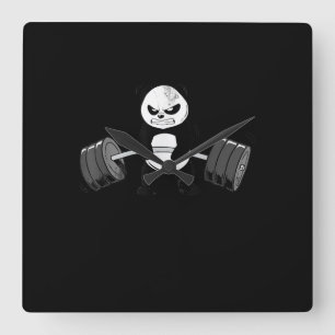 Funny Panda Workout Kitten Gym Deadlift Power Quadratische Wanduhr