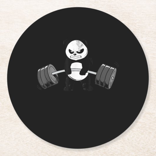 Funny Panda Workout Kitten Gym Deadlift Power Runder Pappuntersetzer (Vorderseite)