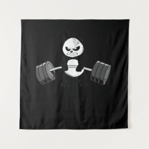 Funny Panda Workout Kitten Gym Deadlift Power Wandteppich