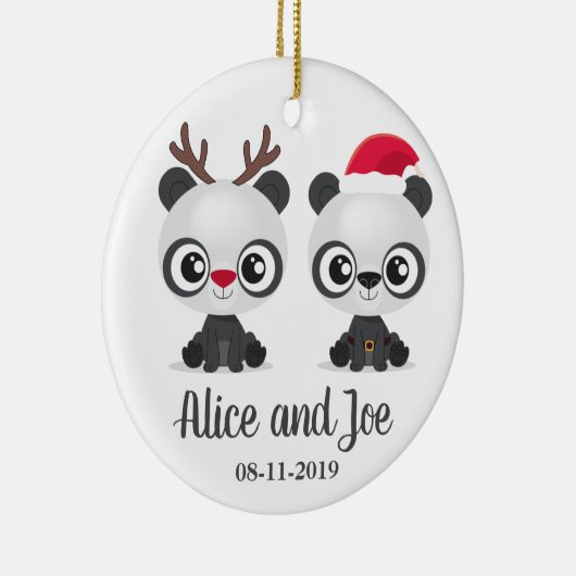 Funny Pandas custom names and date Keramik Ornament (Rechts)