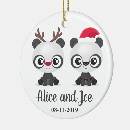 Funny Pandas custom names and date Keramik Ornament (Links)