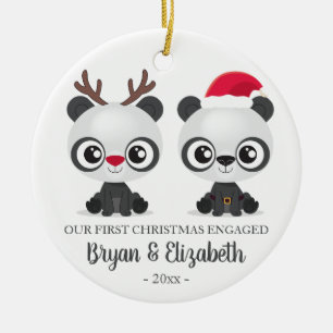 Funny Pandas erste verlobte Weihnachts-Zoll-Foto Keramik Ornament