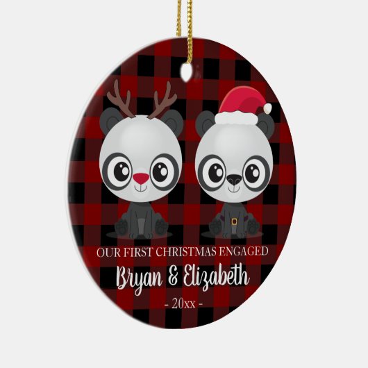 Funny Pandas erste Weihnachtsweiden verlobt rot ka Keramik Ornament (Rechts)
