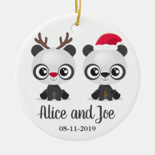 Funny Pandas individuelle Name und Datum Keramik Ornament