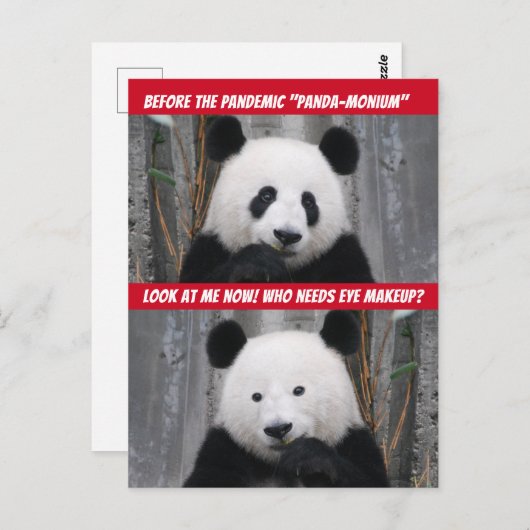 Funny Pandemic Panda Monium Vor und nach Postkarte (Vorne/Hinten)