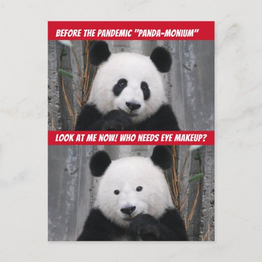Funny Pandemic Panda Monium Vor und nach Postkarte (Vorderseite)
