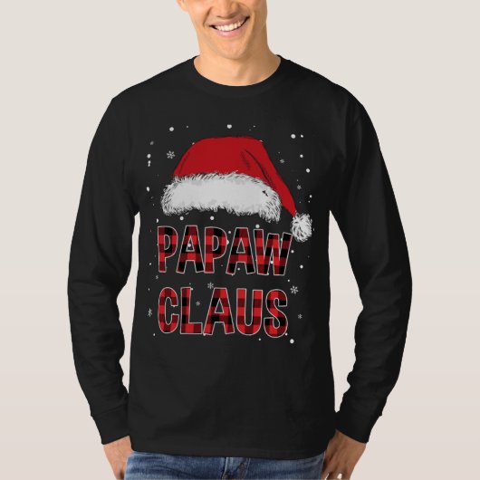 Funny Papaw Claus Red Kariert Christmas Family Pjs T-Shirt (Vorderseite)