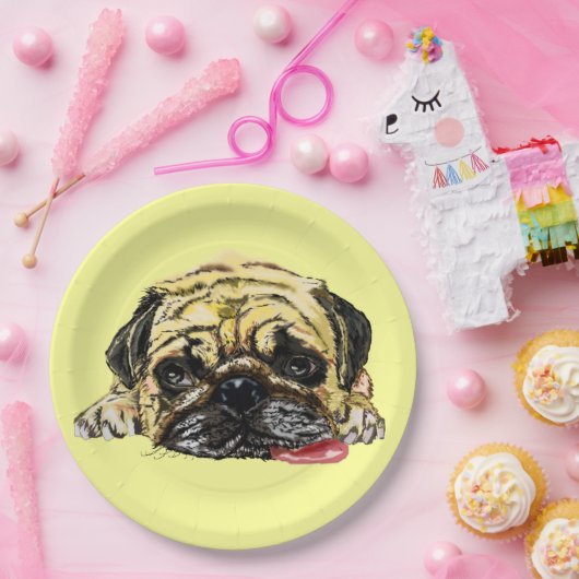 Funny Paper Tellers Mops Dog - Ihre Farben - Text Pappteller (Party)