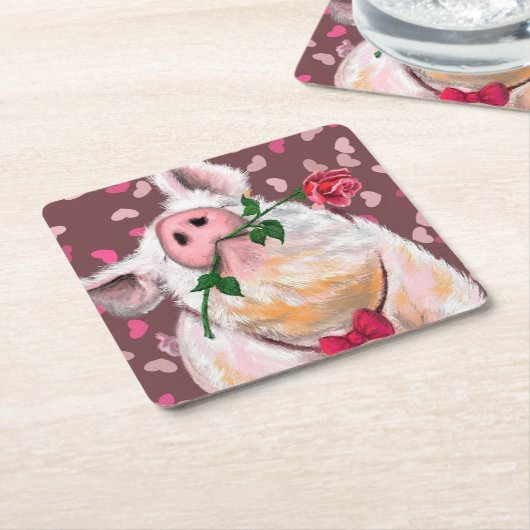 Funny Paper Untersetzer Gentleman Pig mit Rose (angewinkelt)
