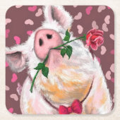 Funny Paper Untersetzer Gentleman Pig mit Rose (Vorderseite)