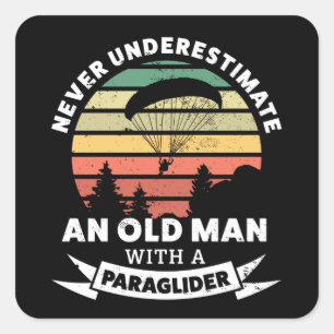 Funny Paragliding Old Man Paraglider Gift Quadratischer Aufkleber
