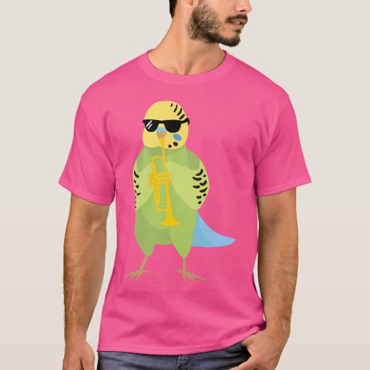 Funny Parakeet mit Sonnenbrille spielen Trumpet T-Shirt (Vorderseite)