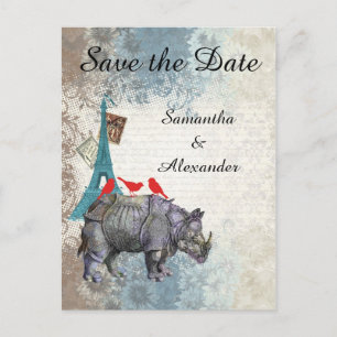 Funny Paris Collage Save the Date Ankündigungspostkarte