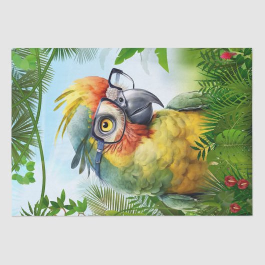 Funny Parrot Bird mit Brille Seidenpapier (Vorderseite)