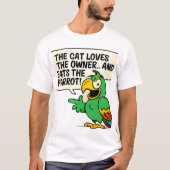 Funny Parrot Cartoon mit Dunklem Spaß T-Shirt (Vorderseite)