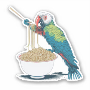 Funny Parrot Eating Ramen Noodles Aufkleber
