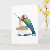 Funny Parrot Eating Ramen Noodles mit Chopsticks Karte (Gelbe Blume)