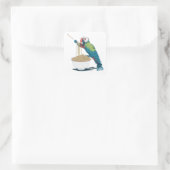 Funny Parrot Eating Ramen Noodles Quadratischer Aufkleber (Tasche)