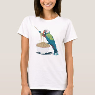 Funny Parrot Eating Ramen Noodles T-Shirt