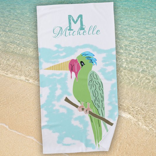 Funny Parrot mit Ice Creme Monogram Name Strandtuch