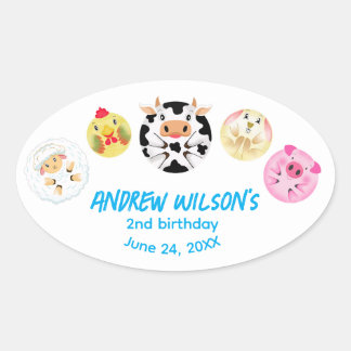 Funny Party Animals Playing Balls Rustic Farm  Ovaler Aufkleber