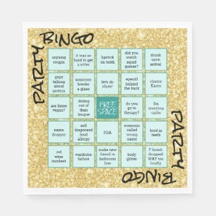 Funny Party Bingo Gold Glitzer Aquamarin Napkins Serviette