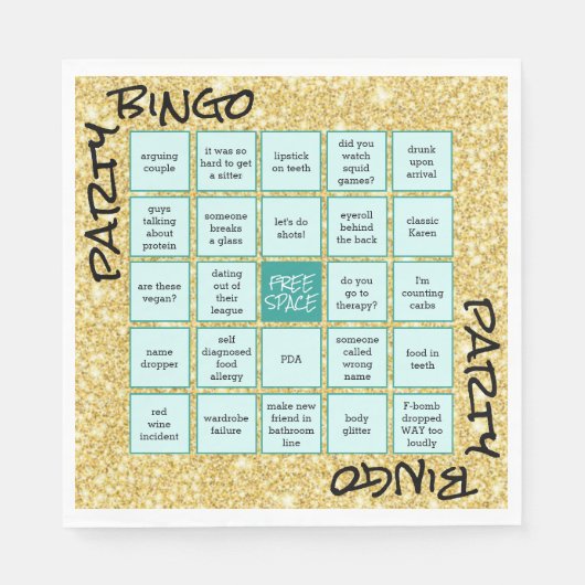 Funny Party Bingo Gold Glitzer Aquamarin Napkins Serviette (Vorderseite)