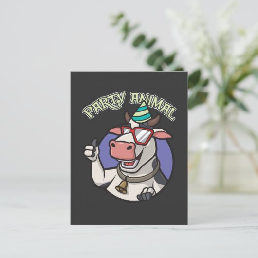 Funny Party Cow Farm Tierfreund Postkarte (Stehend Vorderseite)