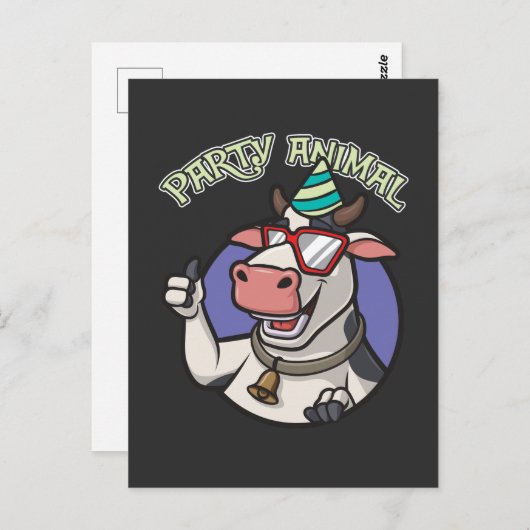 Funny Party Cow Farm Tierfreund Postkarte (Vorne/Hinten)