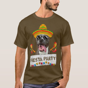 Funny Party Niedlich Pit Bull Hund Tragen Sombrero T-Shirt