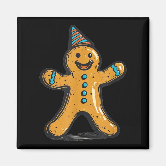 Funny Partying Gingerbrot Mann mit Party-Hat koste Magnet (Vorne)