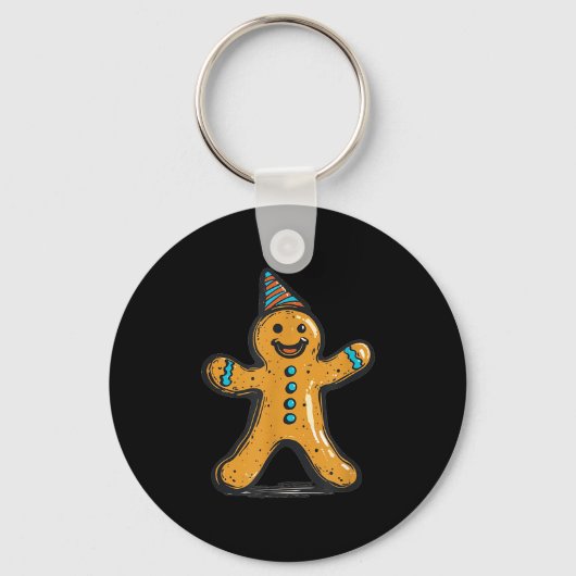 Funny Partying Gingerbrot Mann mit Party-Hat koste Schlüsselanhänger (Vorderseite)