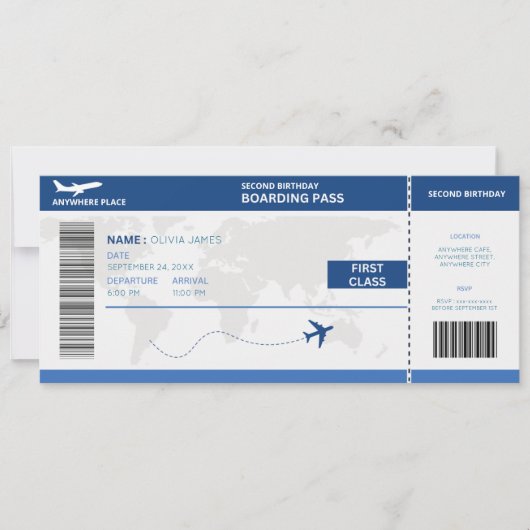 Funny passport, boarding pass ticket 2nd birthday einladung (Vorderseite)