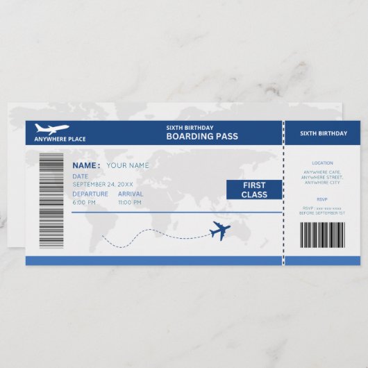 Funny passport, boarding pass ticket 6th birthday einladung (Vorne/Hinten)