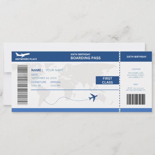 Funny passport, boarding pass ticket 6th birthday einladung (Vorderseite)