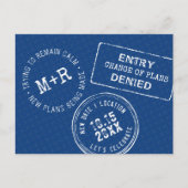 Funny Passport Briefmarke Hochzeit ändern Datum Ankündigungspostkarte (Vorderseite)
