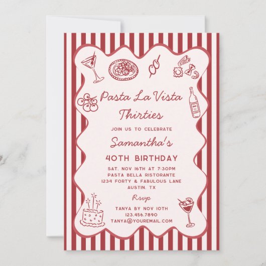 Funny Pasta La Vista Italienisches Abendessen am 4 Einladung (Vorderseite)