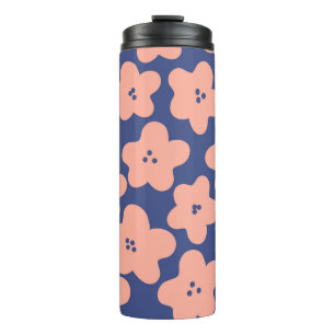 Funny pastel orange flowers on bright blue backgro thermosbecher