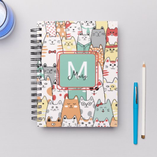 Funny Pastor Cats Back to School Monogram Name on Notizblock