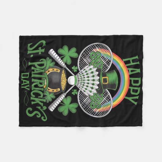 Funny Patricks Day Badminton Costume Four-leaf Clo Fleecedecke (Vorderseite (Horizontal))