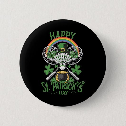 Funny Patricks Day Badminton Kostüm Vierblatt Clo Button (Vorderseite)