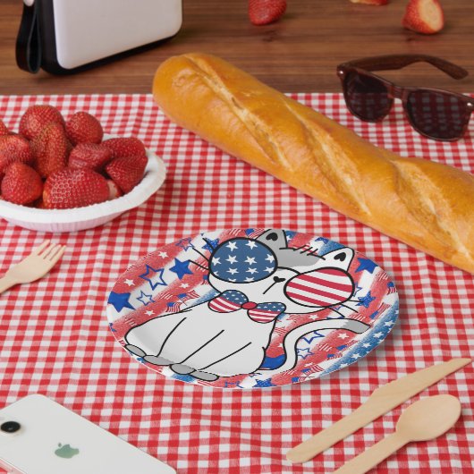 Funny Patriotic Cat Paper Plate Pappteller (Picknick)