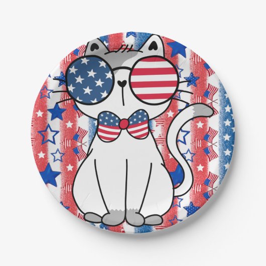 Funny Patriotic Cat Paper Plate Pappteller (Vorderseite)