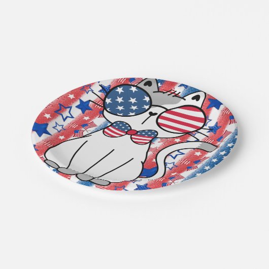 Funny Patriotic Cat Paper Plate Pappteller (Schrägansicht)