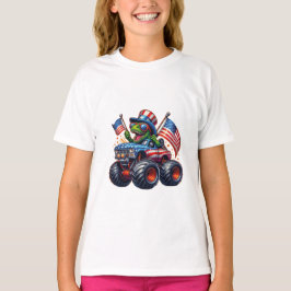 Funny Patriotic Dinosaur T Rex auf Monster Truck T-Shirt